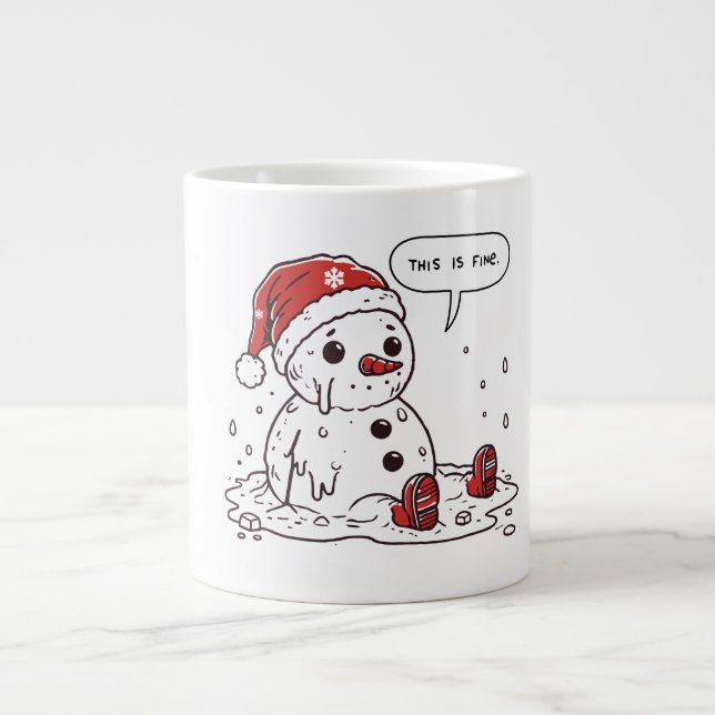 This Is Fine Melting Snowman Large Coffee Mug (Front)