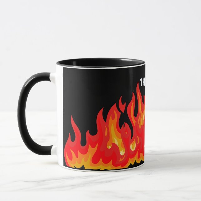 "This is fine" (white + fire and flames) Mug (Left)