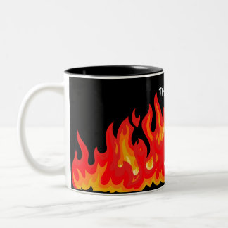 "This is fine" (white + fire and flames) Two-Tone Coffee Mug