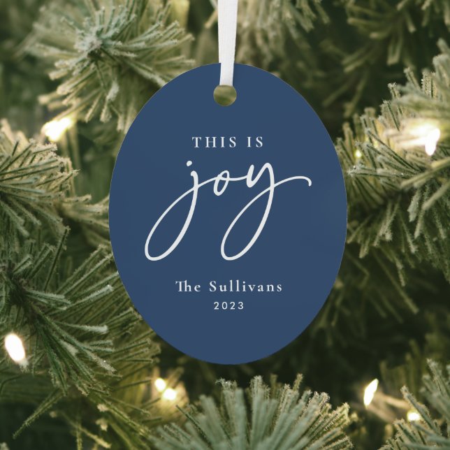 This is Joy Blue Photo Holiday  Metal Ornament (Insitu)