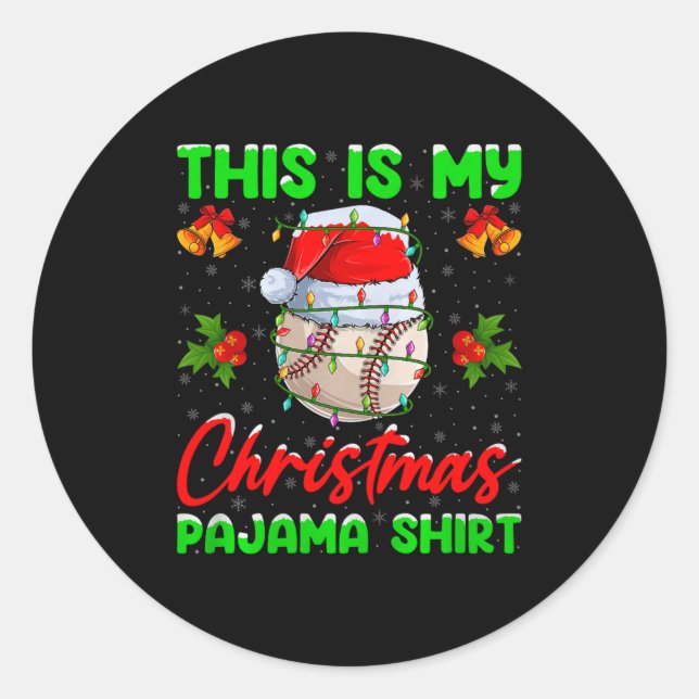 This Is My Baseball Christmas Pajamas Funny Baseba Classic Round Sticker (Front)