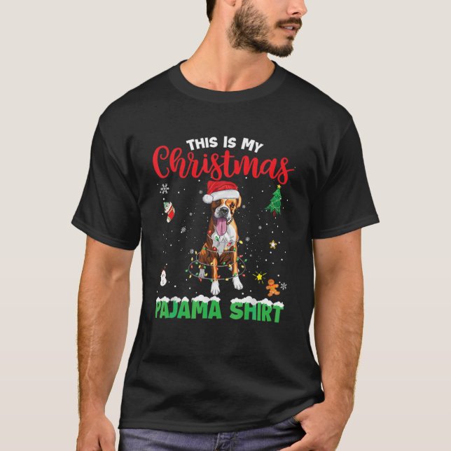 This Is My Christmas Pajama Boxer Dog Santa Hat T-Shirt (Front)