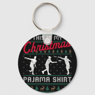 This Is My Christmas Pajama Disc Golf Ugly Sweater Keychain