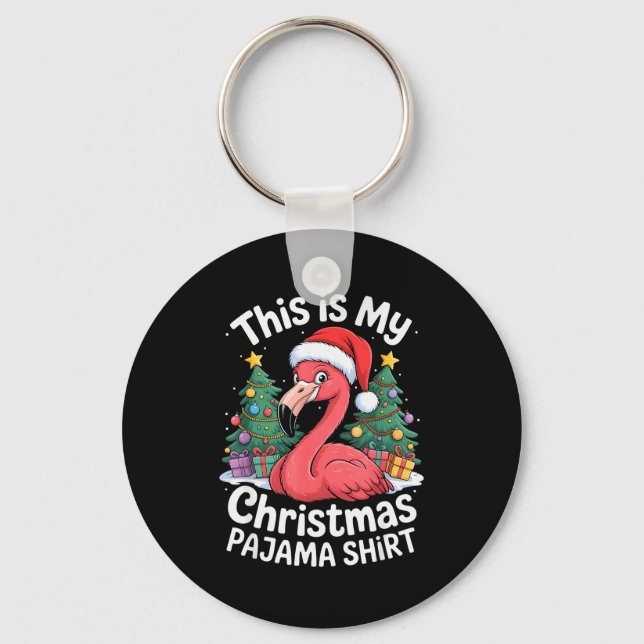 This Is My Christmas Pajama Flamingo  Keychain (Front)