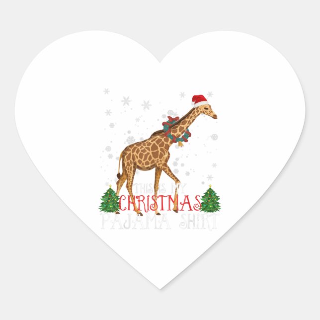 This Is My Christmas Pajama Giraffe Christmas Heart Sticker (Front)