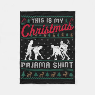 This Is My Christmas Pajama Lacrosse Ugly Sweater Fleece Blanket