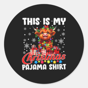 This Is My Christmas Pajama Santa Highland Cow Chr Classic Round Sticker