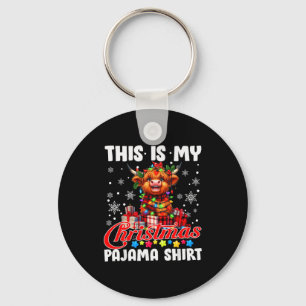This Is My Christmas Pajama Santa Highland Cow Chr Keychain
