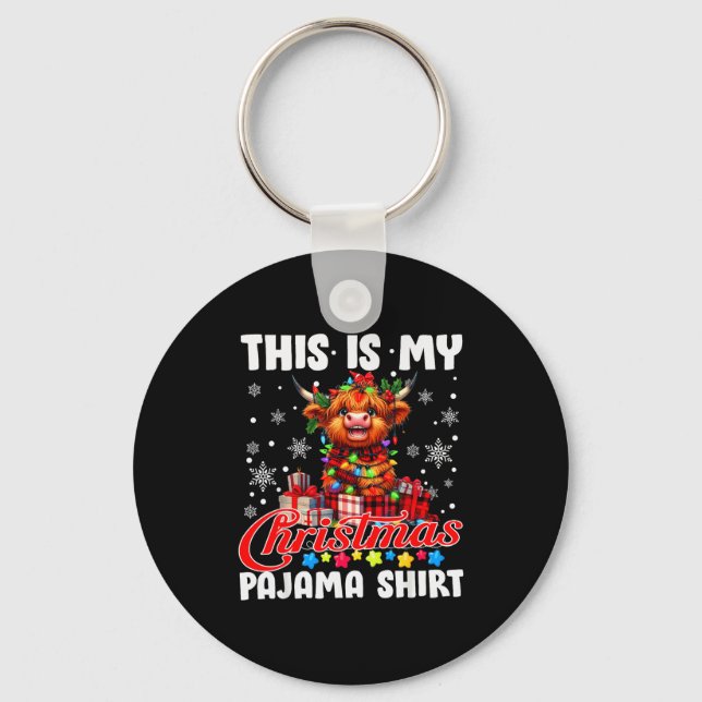This Is My Christmas Pajama Santa Highland Cow Chr Keychain (Front)