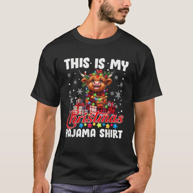 This Is My Christmas Pajama Santa Highland Cow Chr T-Shirt (Front)