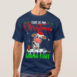 This Is My Christmas Pajama  Santa Xmas Lights Cow T-Shirt