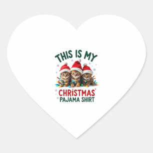 This Is My Christmas Pajama Shirt Cat Lover Funny  Heart Sticker