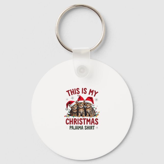This Is My Christmas Pajama Shirt Cat Lover Funny  Keychain (Front)