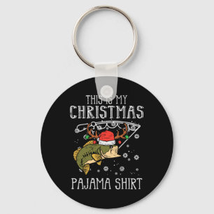 This Is My Christmas Pajama Shirt Fishing Xmas Dad Keychain