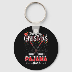 This Is My Christmas Pajama Shirt Funny Ice Hockey Keychain