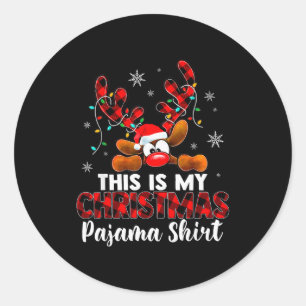 This Is My Christmas Pajama Shirt Funny Reindeer Classic Round Sticker