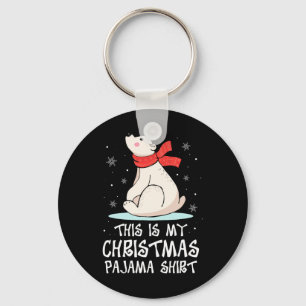 This Is My Christmas Pajama Shirt Polar Bear Funny Keychain