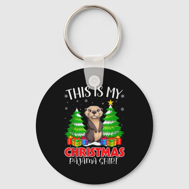 This Is My Christmas Pajama Shirt Sea Otter Xmas P Keychain (Front)