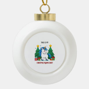 This is My Christmas Pajama Shirt Unicorn Xmas PJs Ceramic Ball Christmas Ornament