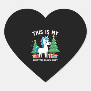 This is My Christmas Pajama Shirt Unicorn Xmas PJs Heart Sticker