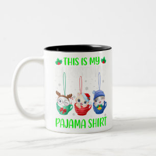 This Is My Christmas Pajama Shirt Xmas Cats Funny Two-Tone Coffee Mug