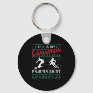 This Is My Christmas Pajama Skiing Ugly Sweater Fu Keychain