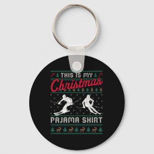 This Is My Christmas Pajama Skiing Ugly Sweater Fu Keychain
