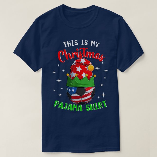 This Is My Christmas Pajama  Soccer Ball Elves Hat T-Shirt (Design Front)