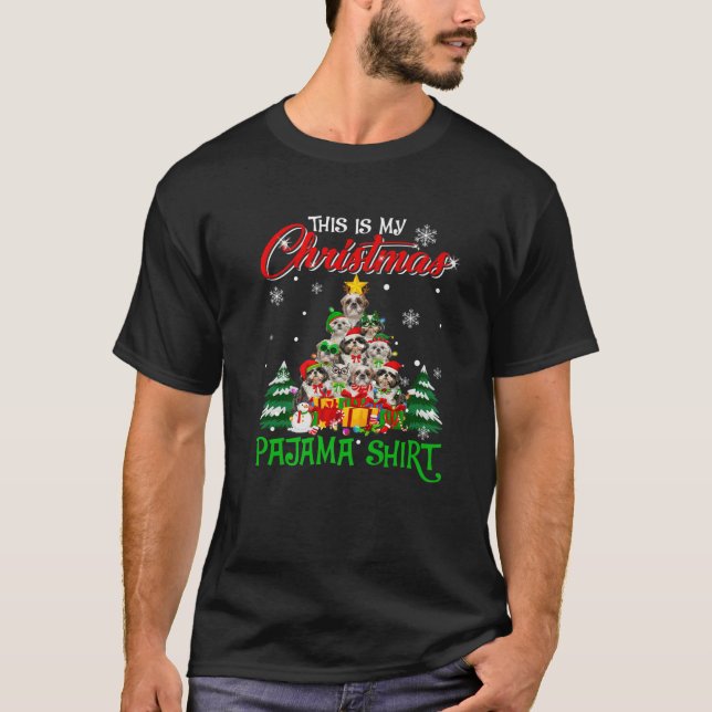 This Is My Christmas Pajama Tree Shih Tzu Dog Love T-Shirt (Front)