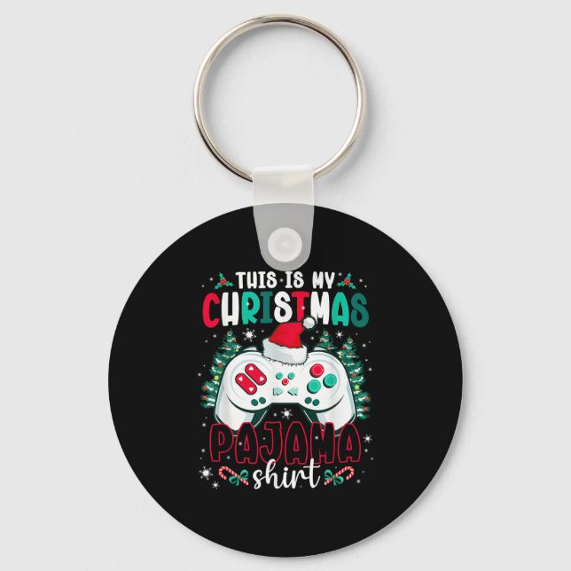 This Is My Christmas Pajama Video Gamer Xmas Tree  Keychain (Front)