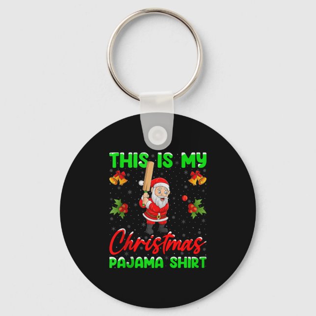 This Is My Christmas Pajamas Funny Santa Playing C Keychain (Front)