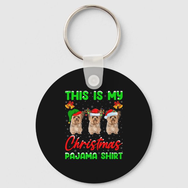 This Is My Christmas Pajamas Funny Yorkie Dog Chri Keychain (Front)