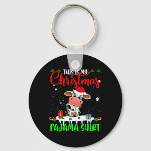 This Is My Christmas Pyjama Santa Xmas Lights Cow  Keychain