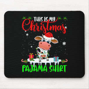 This Is My Christmas Pyjama Santa Xmas Lights Cow Mouse Pad