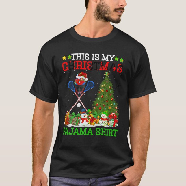 This Is My Christmas Pyjamas Lacrosse Santa Christ T-Shirt (Front)