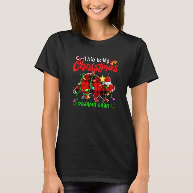 This Is My Christmas Raccoon Pajama Buffalo Plaid T-Shirt (Front)
