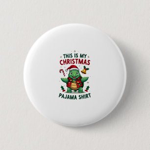 This Is My Christmas Turtle Pajama Shirt Buffalo P 2 Inch Round Button