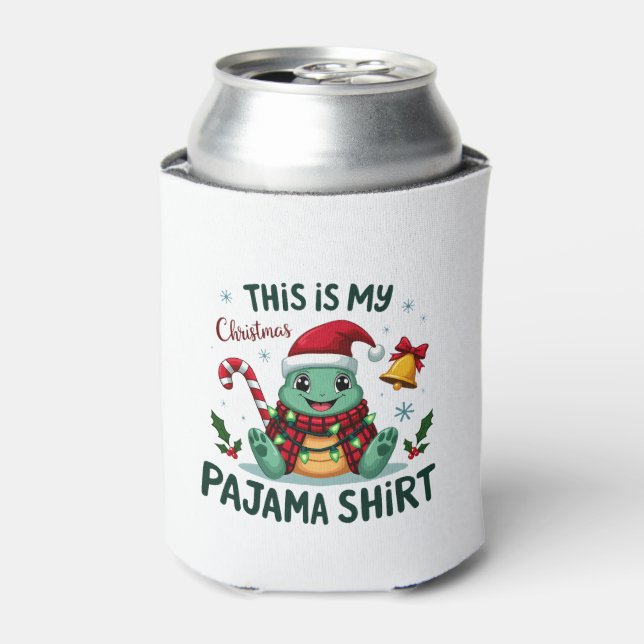 This Is My Christmas Turtle Pajama Shirt Buffalo P Can Cooler (Can Front)