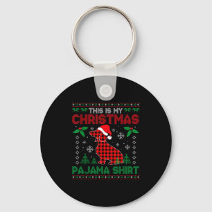 This Is My Dachshund Dog Red Plaid Christmas Ugly  Keychain
