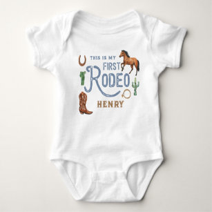 This is My First Rodeo Western 1st Birthday Name B Baby Bodysuit