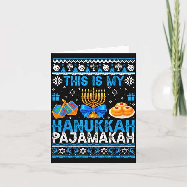 This Is My Hanukkah Pajamakah Ugly Chanukah Jewish Card (Front)