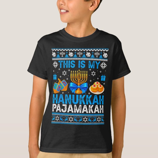 This Is My Hanukkah Pajamakah Ugly Chanukah Jewish T-Shirt (Front)
