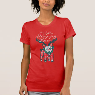 This Is My Happy Face   French Bulldog Reindeer T-Shirt