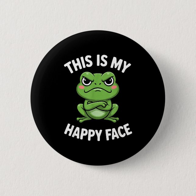 This Is My Happy Face Funny Angry Frog Humor  2 Inch Round Button (Front)