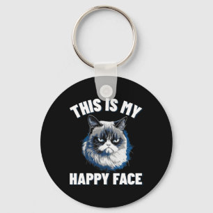 This Is My Happy Face - Funny Cat With Grumpy Face Keychain
