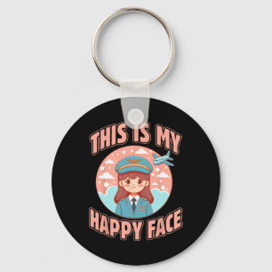 This Is My Happy Face Funny Woman Pilot Airplane  Keychain