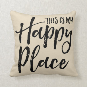 This is my happy place, beige throw pillow