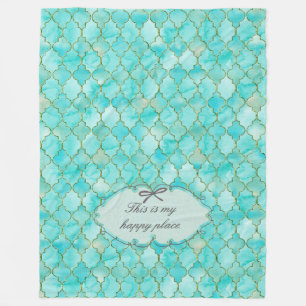 This is my happy place-Maroccan aqua gold pattern Fleece Blanket