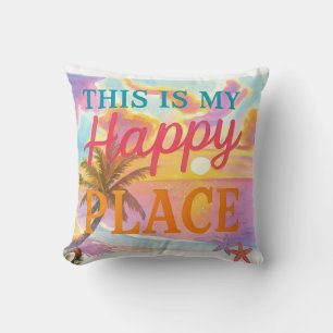 This is my happy place - Tropical Beach Throw Pillow