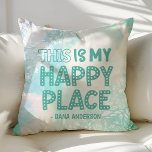This Is My Happy Place Watercolor Floral Monogram Throw Pillow<br><div class="desc">Beautiful modern decorative accent throw pillow. Perfect for the couch or the bed. Cute home decor for any room. Choose your own shape: square,  rectangle,  lumbar or round.</div>